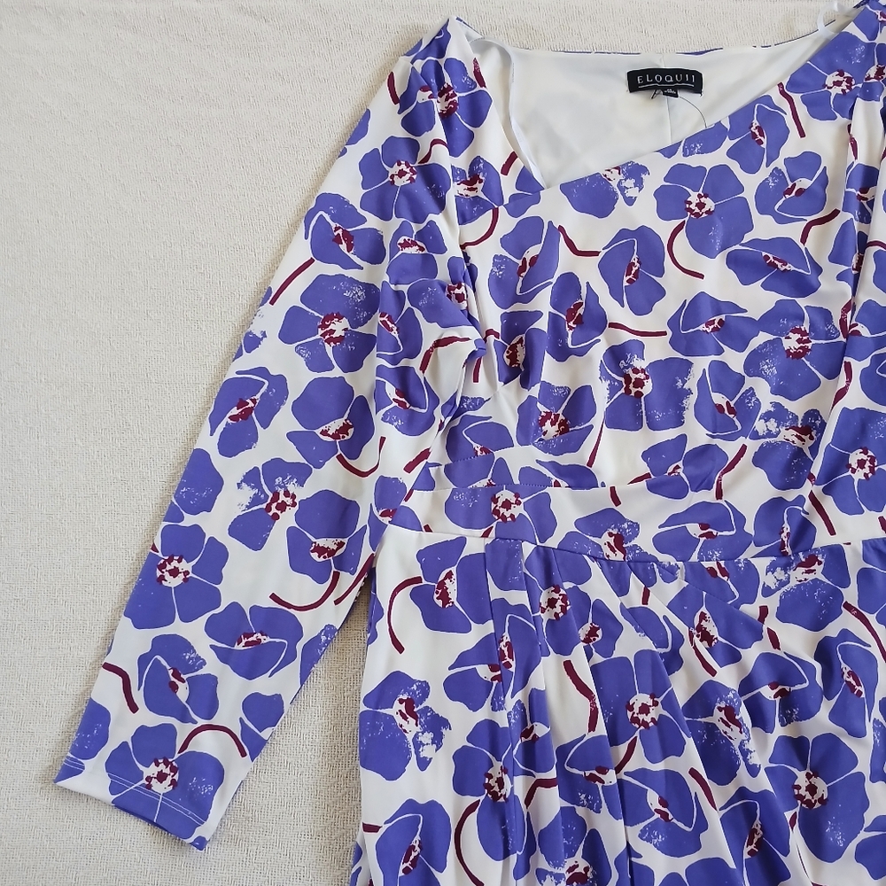 eloquii ♡ floral fit & flare slit front dress 20 plus size - Picture 3 of 11